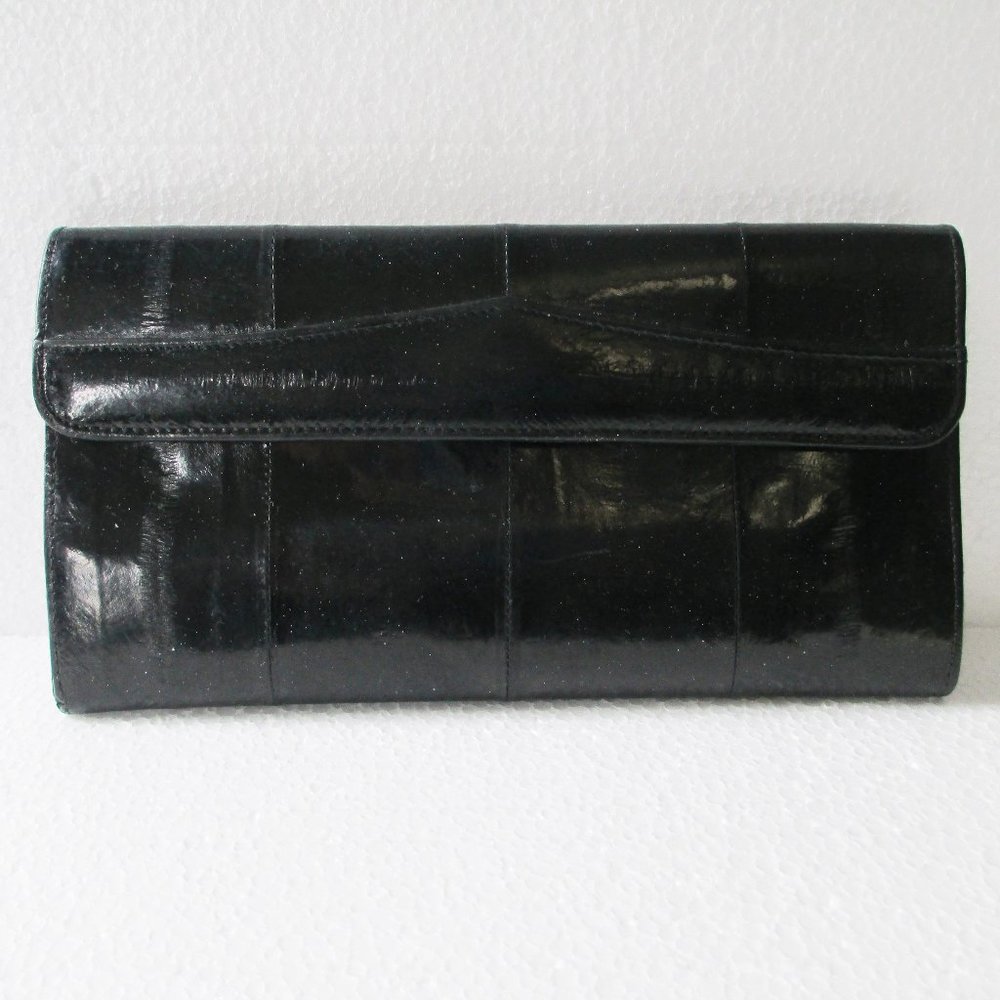 BLACK GENUINE EELSKIN CLUTCH WALLET